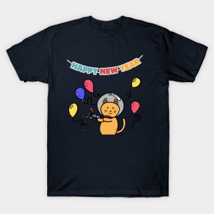 cat New year party girlfriend couple T-Shirt